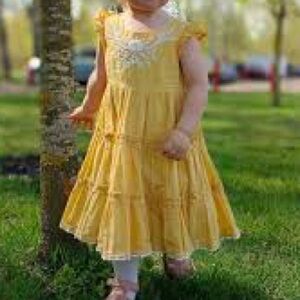 Tahari Mustard Dress with White Floral Embroidery